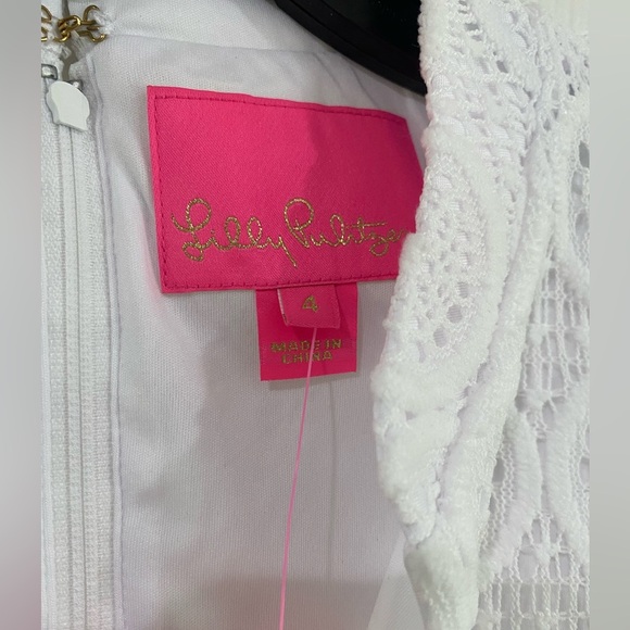 Lilly Pulitzer White Stretch Lace V-neck 3/4 Sleeve Shift Dress Size 4 Bridal - Picture 8 of 14